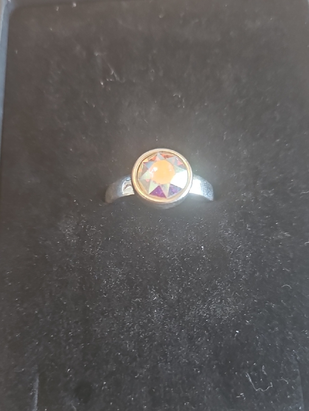 Touchstone Crystal Silver-Tone Ring with Iridescent Stone